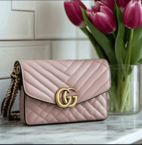rose pink handbag with pink tulips luxury